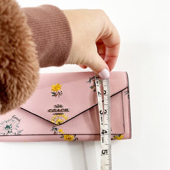 Coach Soft Coated Canvas Flap Envelope Wallet Floral Print Pink - Picture 7 of 7